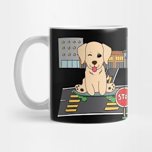 Funny golden retriever is on a skateboard Mug